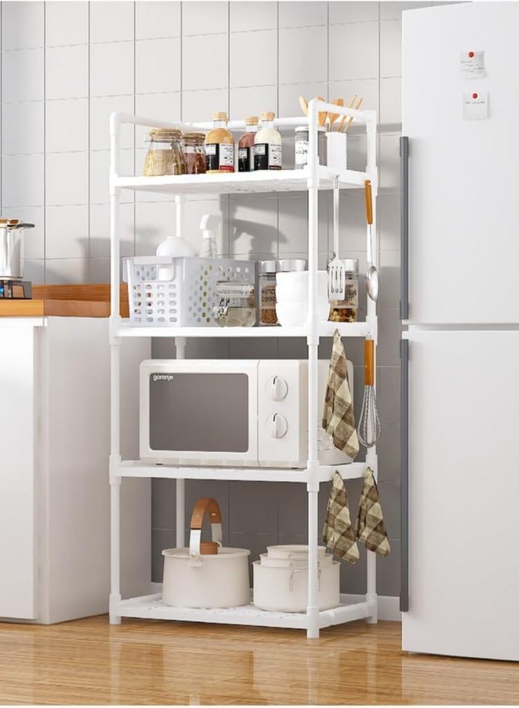 4-Tier Kitchen Shelving Unit,Storage Shelves Organizer with Side Hooks & Handle,Modular Garage Rack Storage Organizer for Laundry Utility Room Bathroom Kitchen Garage Pantry Organization White  - Image 1
