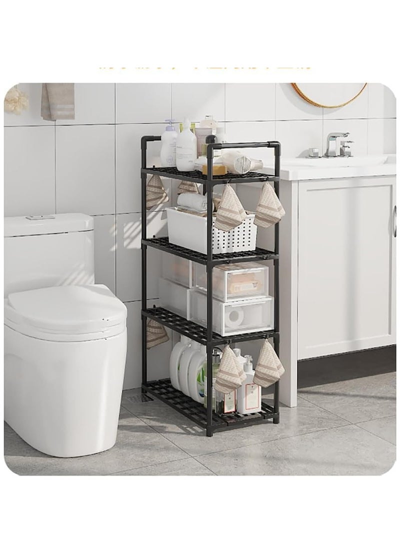 4-Tier Kitchen Shelving Unit,Storage Shelves Organizer with Side Hooks & Handle,Modular Garage Rack Storage Organizer for Laundry Utility Room Bathroom Kitchen Garage Pantry Organization White  - Image 5