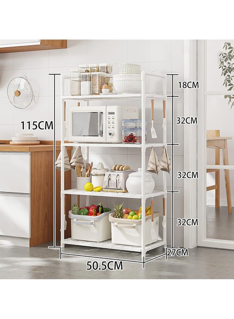 4-Tier Kitchen Shelving Unit,Storage Shelves Organizer with Side Hooks & Handle,Modular Garage Rack Storage Organizer for Laundry Utility Room Bathroom Kitchen Garage Pantry Organization White  - Image 3