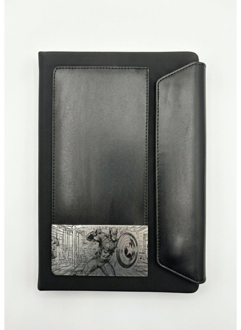 Black Leather Notebook with Captain America Logo – Premium A5 Journal for Work, Study & Daily Notes - Image 3