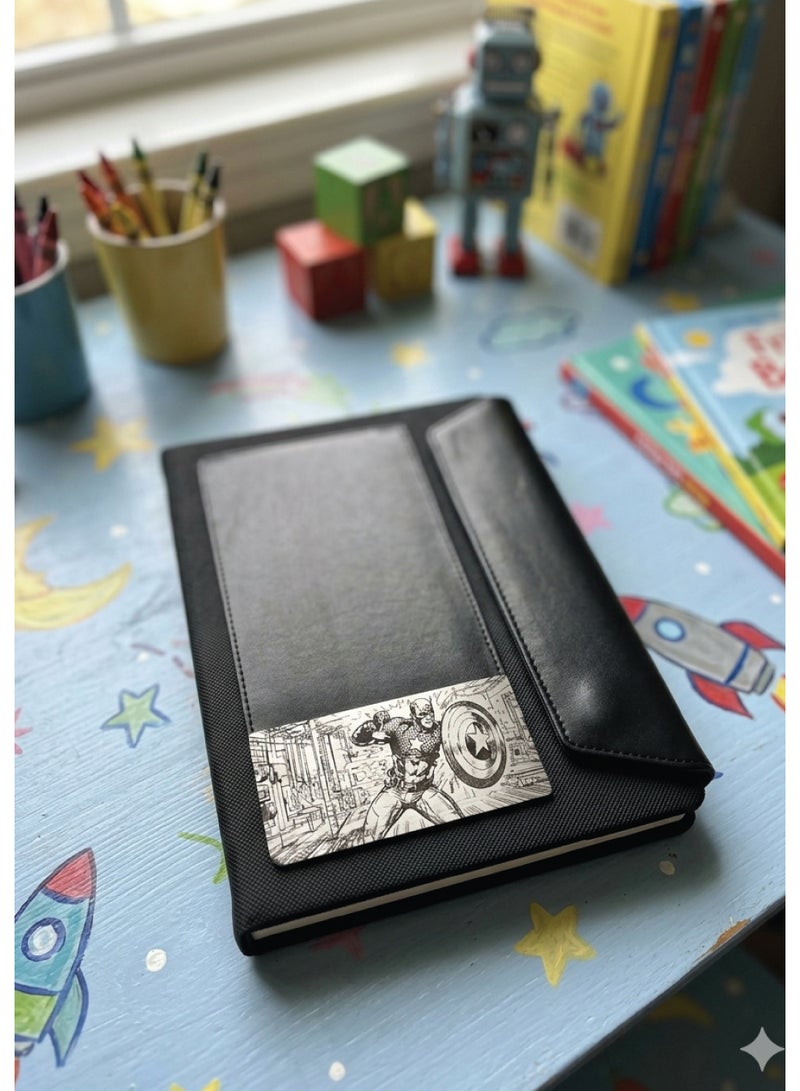 Black Leather Notebook with Captain America Logo – Premium A5 Journal for Work, Study & Daily Notes - Image 1