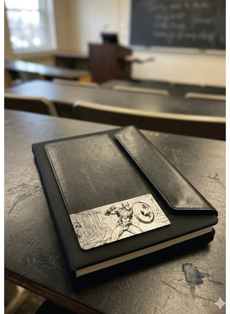 Black Leather Notebook with Captain America Logo – Premium A5 Journal for Work, Study & Daily Notes - Image 2