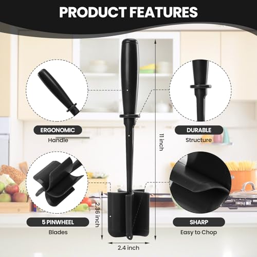 CUNSENR Premium Meat Chopper - 5 Curve Blade Ground Beef Smasher Tool - Heat-Resistant Nylon Meat Masher for Ground Beef, Hamburger, Potatoes - Non-Stick Ground Meat Chopper for Easy Mixing - Black - Image 3