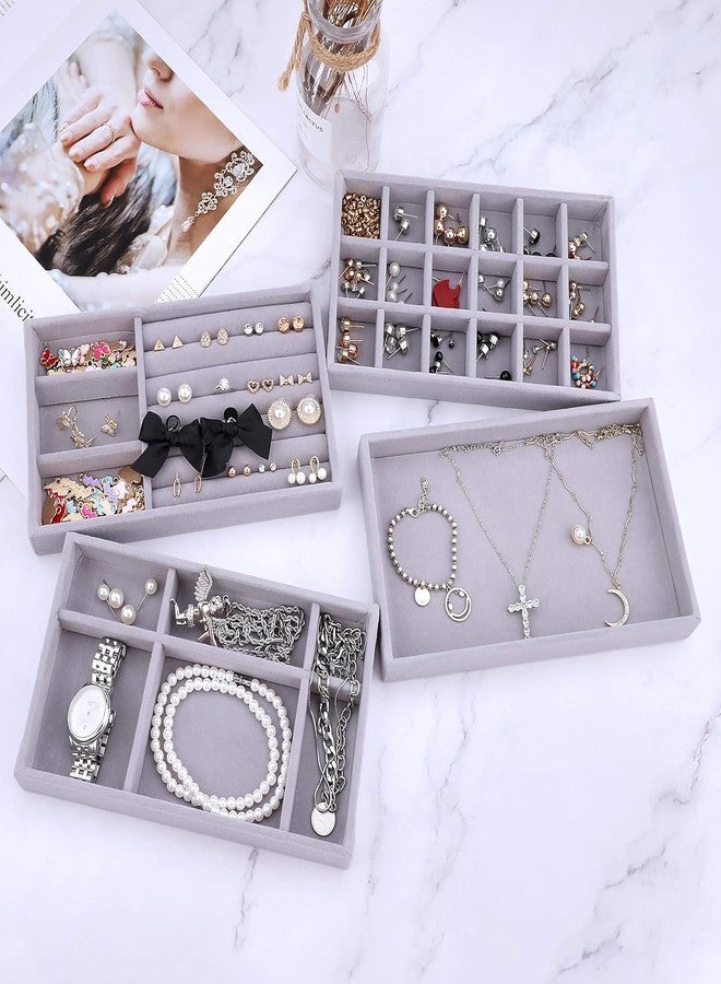 REMICH Velvet Jewelry Organizer Tray – Jewellery Divider Storage Compartments Stackable Display Box – Display Trays Showcase For Dresser Insert – Earring,Ring,Bracelet,Brooch,Watch,Multi-slot Design - Image 3