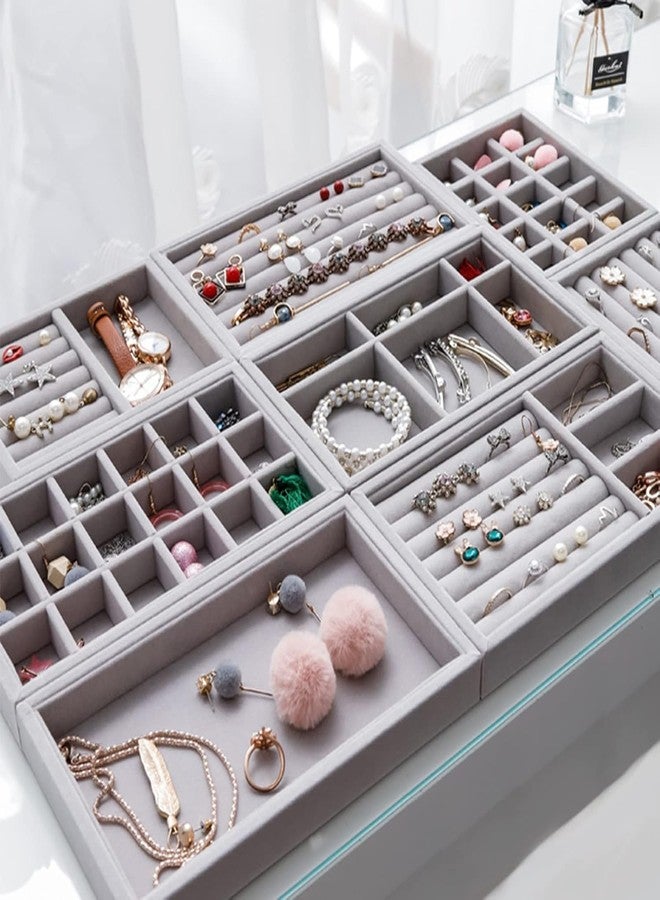 REMICH Velvet Jewelry Organizer Tray – Jewellery Divider Storage Compartments Stackable Display Box – Display Trays Showcase For Dresser Insert – Earring,Ring,Bracelet,Brooch,Watch,Multi-slot Design - Image 4