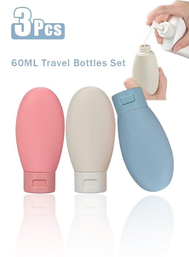 3 Pcs Travel Bottles Set,60ML Travel Bottles Containers, Small Mini Empty Plastic Squeeze Bottles for Travel Toiletries, Shampoo and Conditioner with Storage Bag - Image 1