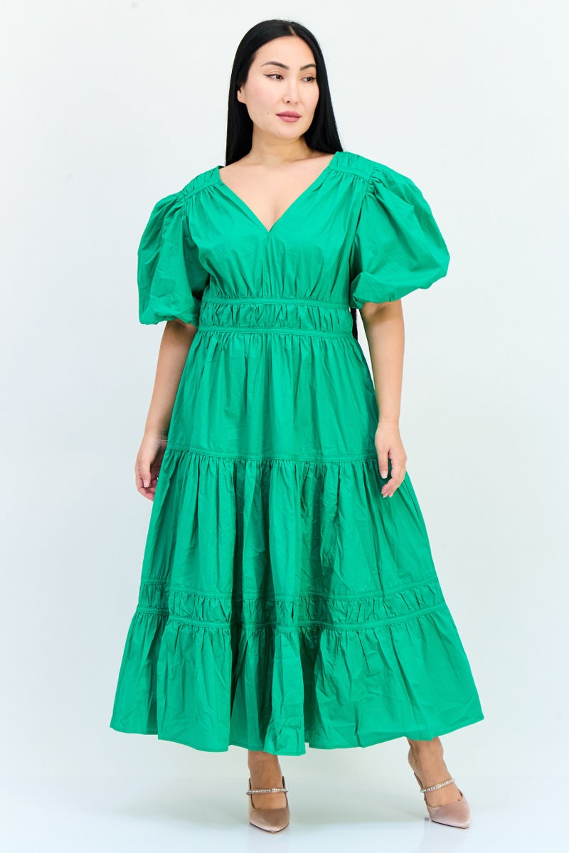 Another Sunday Women Solid A-Line Dress, Green - Image 1