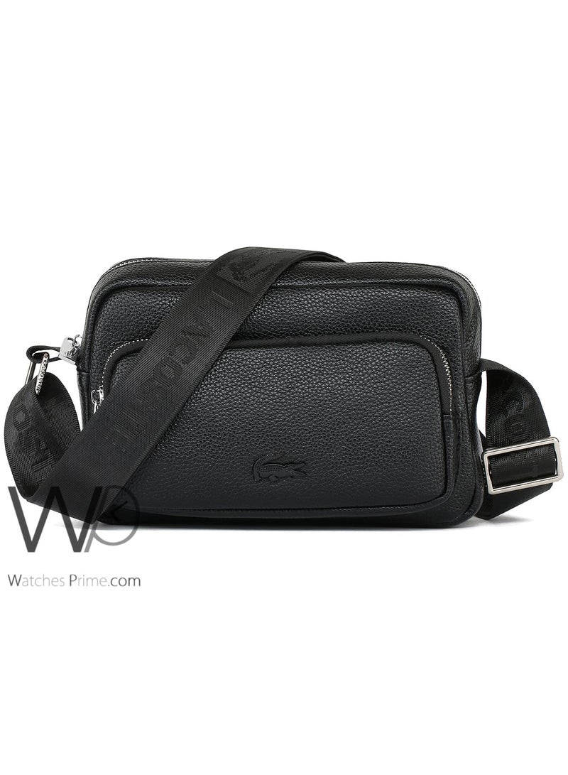 LACOSTE Black Lacoste Crossbody Shoulder Mens Leather Bag - Image 1