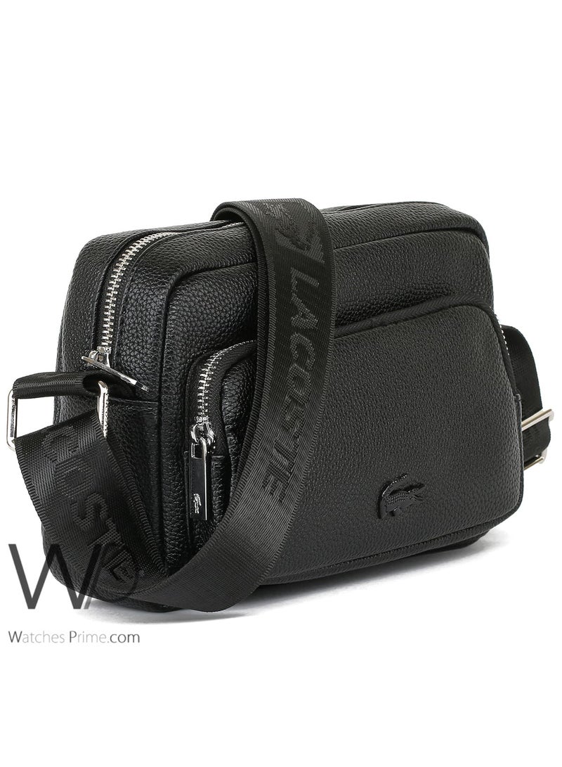 LACOSTE Black Lacoste Crossbody Shoulder Mens Leather Bag - Image 4