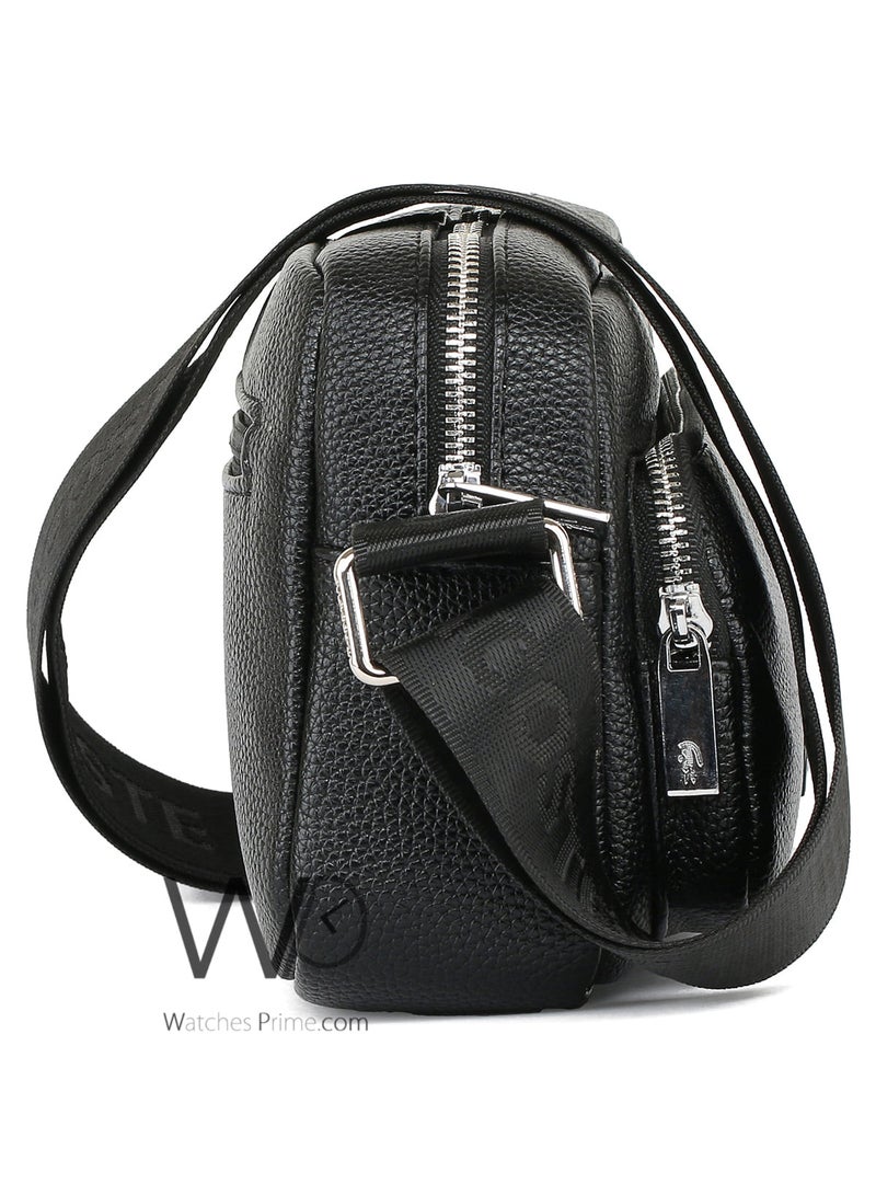 LACOSTE Black Lacoste Crossbody Shoulder Mens Leather Bag - Image 5