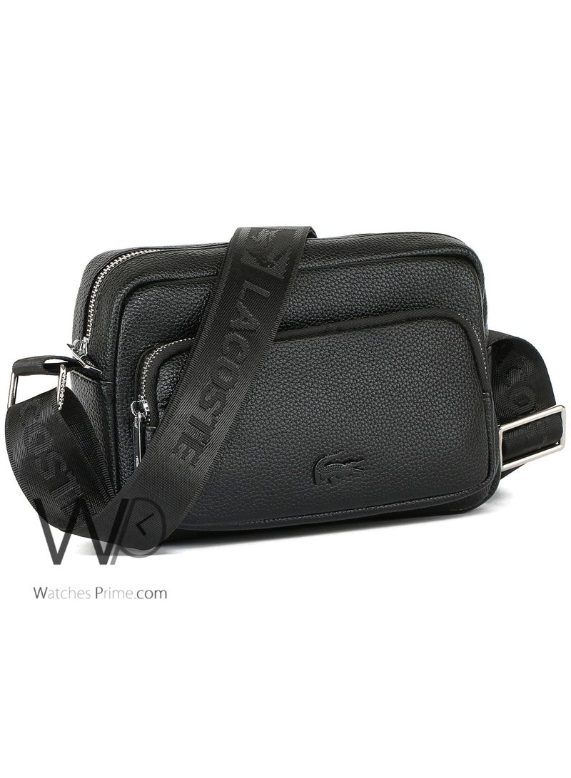 LACOSTE Black Lacoste Crossbody Shoulder Mens Leather Bag - Image 2