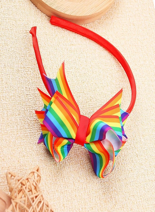 Doneace Rainbow Headband Gay Pride Day Hair Accessories for Girls Kids Ribbon Bow Head Bopper Rainbow Hairband LGBT Pride Decorations for Women Men Parade Party Decor Wedding Birthday 1PCS - Image 5