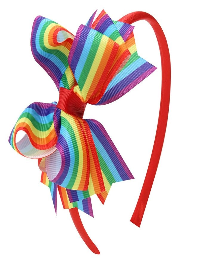 Doneace Rainbow Headband Gay Pride Day Hair Accessories for Girls Kids Ribbon Bow Head Bopper Rainbow Hairband LGBT Pride Decorations for Women Men Parade Party Decor Wedding Birthday 1PCS - Image 1