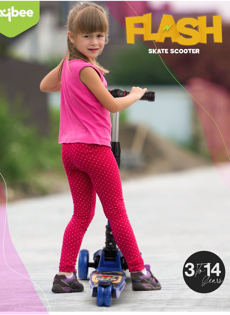 BAYBEE Flash Skate Scooter For Kids 3 Wheel Kids Scooter With Foldable 4 Height Adjustable Handle Baby Scooter With Led Wheels Kick Scooter For Baby Scooter For Kids 3 To 10 Years Boy Girl Dark Blue  - Image 2