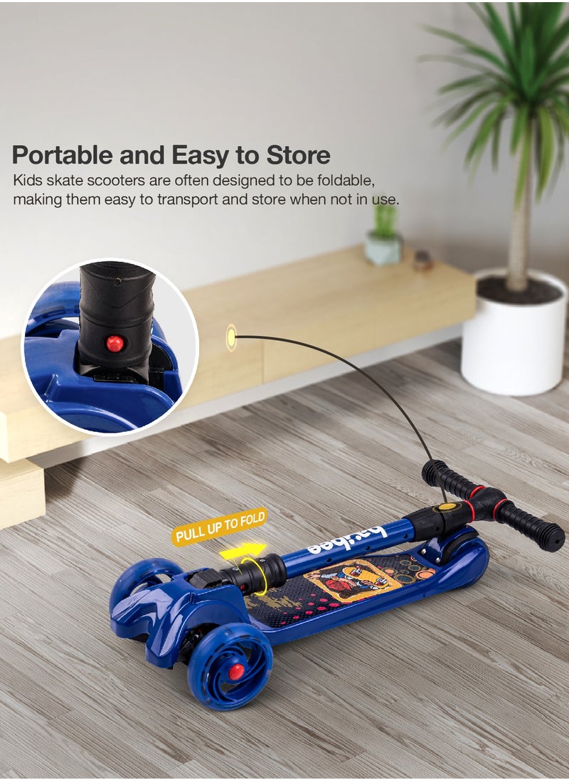 BAYBEE Flash Skate Scooter For Kids 3 Wheel Kids Scooter With Foldable 4 Height Adjustable Handle Baby Scooter With Led Wheels Kick Scooter For Baby Scooter For Kids 3 To 10 Years Boy Girl Dark Blue  - Image 4