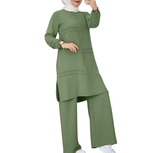 ODIZLI Abaya Kaftans for Women Modern Elegant Dubai Caftan Arabic Party Wear Beach Kaftan Dress Top Wide Leg Pants Prayer Clothes For Muslim Women Muslim Clothes Eid Ramadan Outfit Sage Green cc S - Image 1