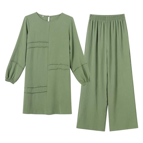 ODIZLI Abaya Kaftans for Women Modern Elegant Dubai Caftan Arabic Party Wear Beach Kaftan Dress Top Wide Leg Pants Prayer Clothes For Muslim Women Muslim Clothes Eid Ramadan Outfit Sage Green cc S - Image 5