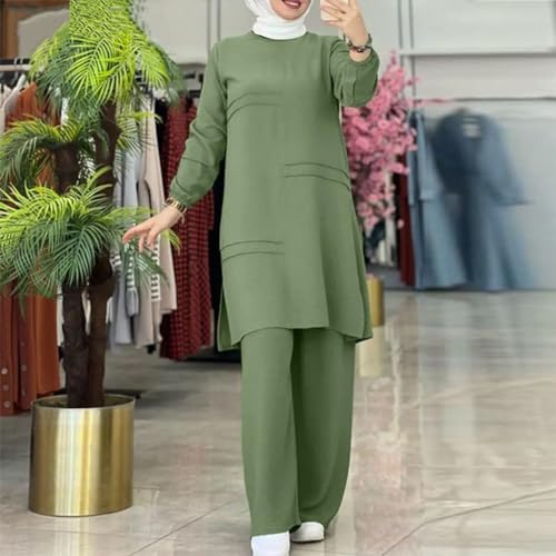 ODIZLI Abaya Kaftans for Women Modern Elegant Dubai Caftan Arabic Party Wear Beach Kaftan Dress Top Wide Leg Pants Prayer Clothes For Muslim Women Muslim Clothes Eid Ramadan Outfit Sage Green cc S - Image 3