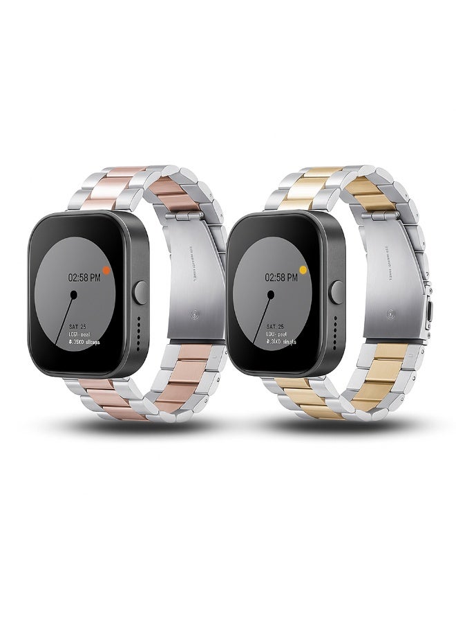 O Ozone (Pack of 2) O Ozone Metal Band Compatible with CMF by Nothing Watch Pro/Watch Pro 2 Watchband Bracelet, Stainless Steel Replacement Bracelet Wristband Wrist Strap Smart Watch Accessories for Men- Silver/Rose Gold - Image 1