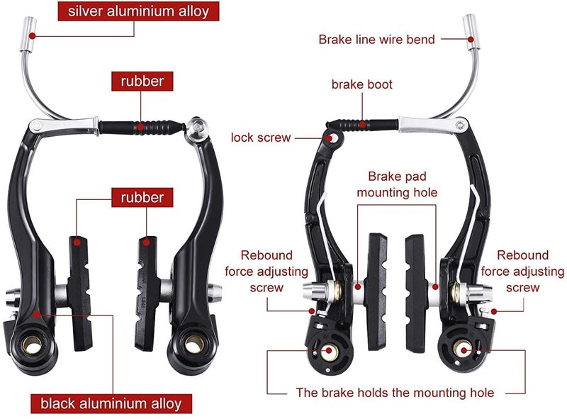 Serveuttam V Brake Set for Cycle - Bicycle Linear Pull V Brake Set Front/Back | Arm 110mm Long Metal Lever Caliper Set (Black) - Image 2