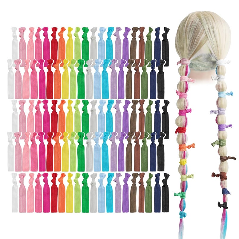 MEEDEE Rainbow Elastic Hair Ties 100 Pack NoCrease Soft Ribbon Hair Accessories for Women Knotted Ouchless Ponytail Holders Yoga  Workout Styling Versatile as Elastic Bracelets