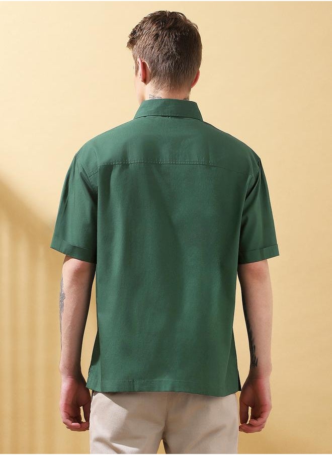 Dennis Lingo Men's Sage 100% Cotton Solid Pattern Button Down Relaxed Shirt  - Image 3