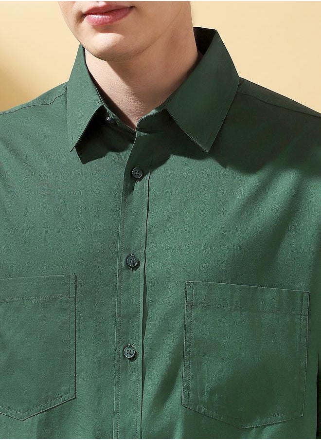 Dennis Lingo Men's Sage 100% Cotton Solid Pattern Button Down Relaxed Shirt  - Image 5