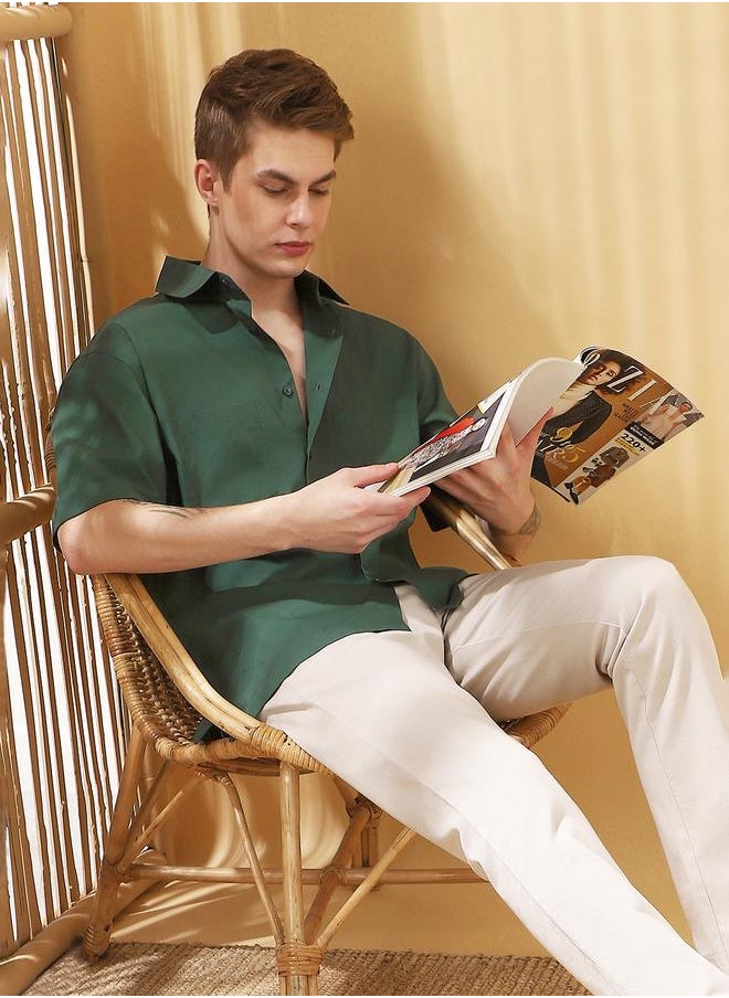 Dennis Lingo Men's Sage 100% Cotton Solid Pattern Button Down Relaxed Shirt  - Image 2