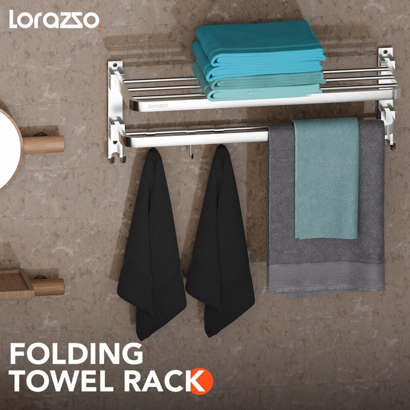 Lorazzo Towel Rack Foldable 24inches Stainless Steel 304 Bathroom Accessories Towel Holder Towel Rod for Bathroom Towel Rod Chrome Finish Towel Hanger for Bathroom - Image 2