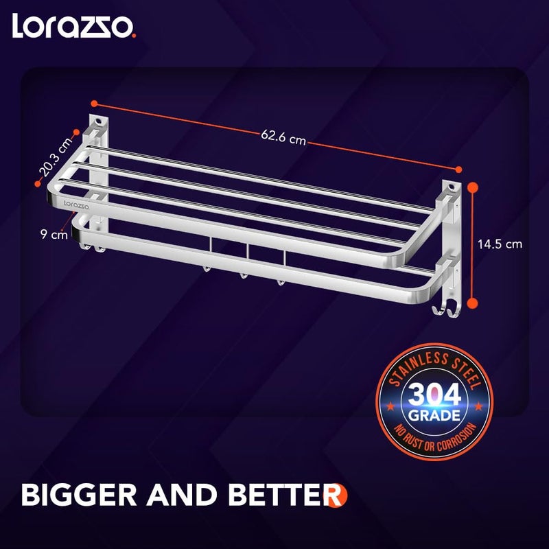 Lorazzo Towel Rack Foldable 24inches Stainless Steel 304 Bathroom Accessories Towel Holder Towel Rod for Bathroom Towel Rod Chrome Finish Towel Hanger for Bathroom - Image 4