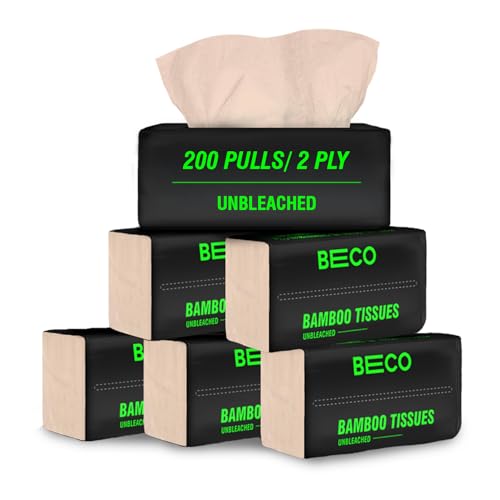 Beco Bamboo Facial Tissue Paper Box-Soft Pack | 200 pulls x 6 packs | Super Soft, Skin Friendly & Highly Absorbent Face Tissue Napkins | Car Tissues | 100% Natural & Ecofriendly | 2 ply-1200 Pulls - Image 1