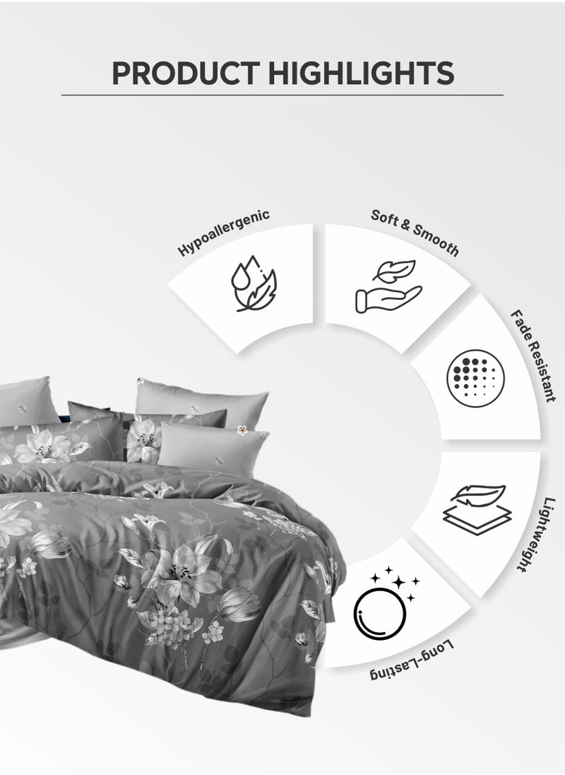 Donetella Duvet Cover Set 4-Pcs Single Size Printed Bed Set With 1 Duvet Cover(160 x 220 CM) 1 Fitted Sheet 1 Pillow Sham And 1 Pillow Case (Without Filler),Smoke Grey  - Image 5