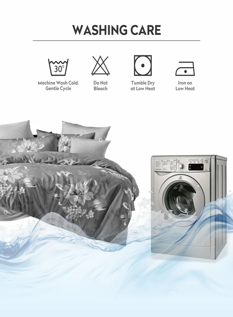 Donetella Duvet Cover Set 4-Pcs Single Size Printed Bed Set With 1 Duvet Cover(160 x 220 CM) 1 Fitted Sheet 1 Pillow Sham And 1 Pillow Case (Without Filler),Smoke Grey