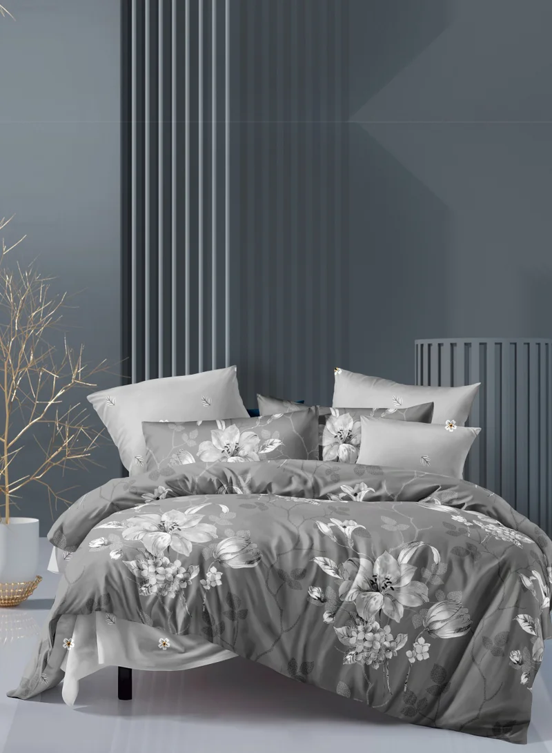 Donetella Duvet Cover Set 4-Pcs Single Size Printed Bed Set With 1 Duvet Cover(160 x 220 CM) 1 Fitted Sheet 1 Pillow Sham And 1 Pillow Case (Without Filler),Smoke Grey