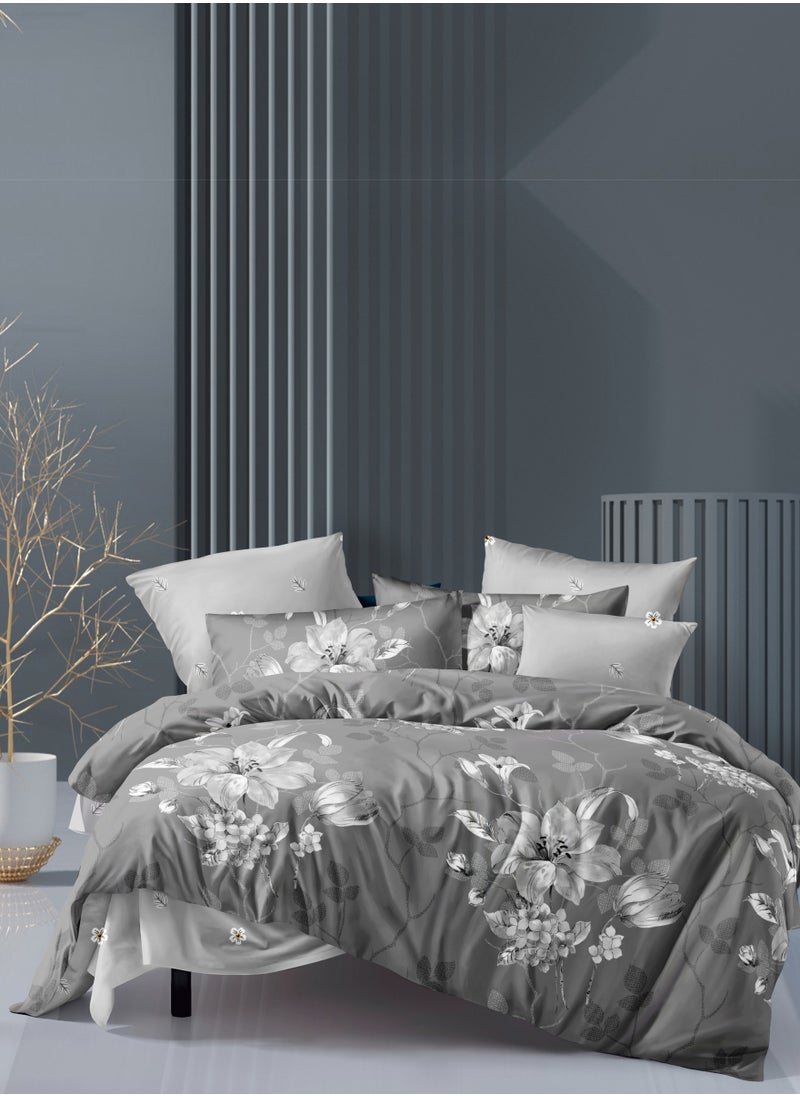 Donetella Duvet Cover Set 4-Pcs Single Size Printed Bed Set With 1 Duvet Cover(160 x 220 CM) 1 Fitted Sheet 1 Pillow Sham And 1 Pillow Case (Without Filler),Smoke Grey  - Image 1