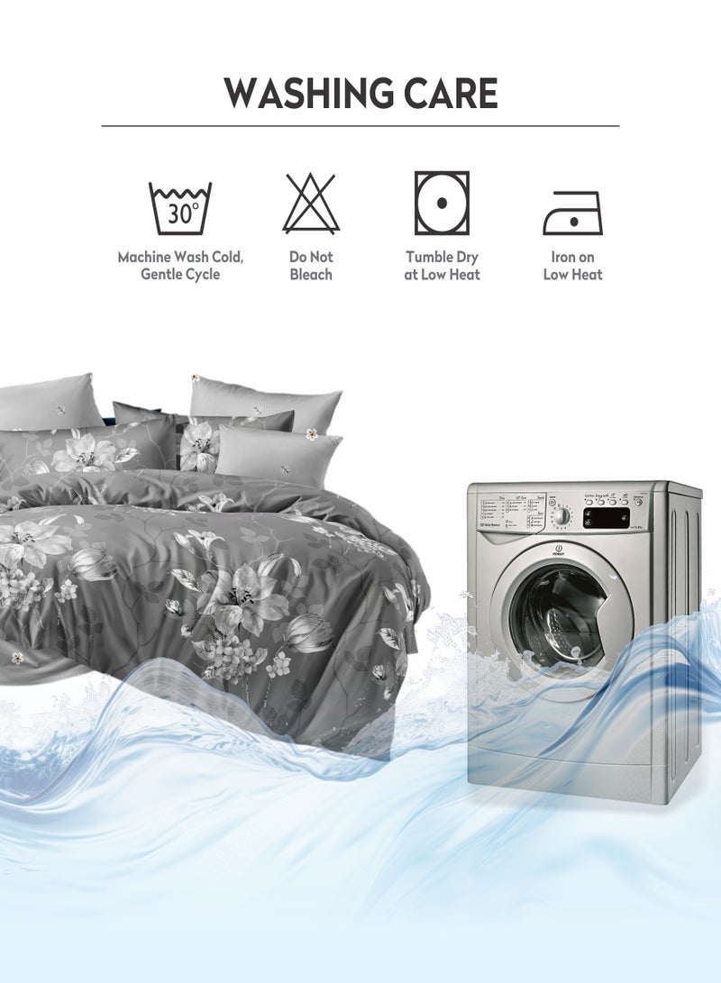 Donetella Duvet Cover Set 4-Pcs Twin Size Printed Bed Set With 1 Duvet Cover(160 x 220 CM) 1 Fitted Sheet 1 Pillow Sham And 1 Pillow Case (Without Filler),Smoke Grey - Image 5