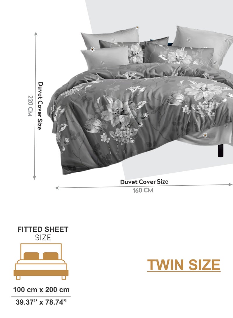 Donetella Duvet Cover Set 4-Pcs Twin Size Printed Bed Set With 1 Duvet Cover(160 x 220 CM) 1 Fitted Sheet 1 Pillow Sham And 1 Pillow Case (Without Filler),Smoke Grey - Image 2
