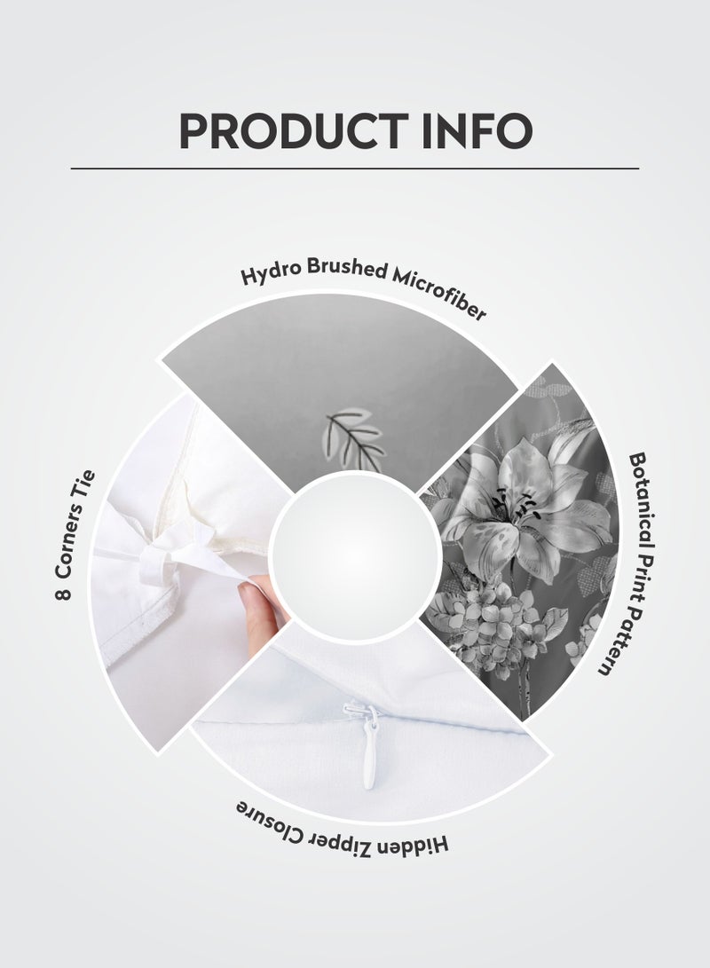 Donetella Duvet Cover Set 4-Pcs Twin Size Printed Bed Set With 1 Duvet Cover(160 x 220 CM) 1 Fitted Sheet 1 Pillow Sham And 1 Pillow Case (Without Filler),Smoke Grey - Image 3