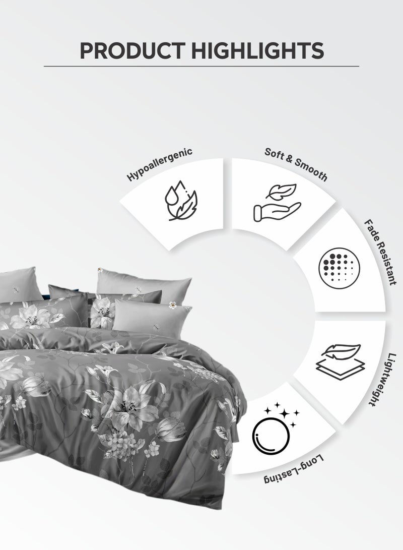 Donetella Duvet Cover Set 4-Pcs Twin Size Printed Bed Set With 1 Duvet Cover(160 x 220 CM) 1 Fitted Sheet 1 Pillow Sham And 1 Pillow Case (Without Filler),Smoke Grey - Image 4