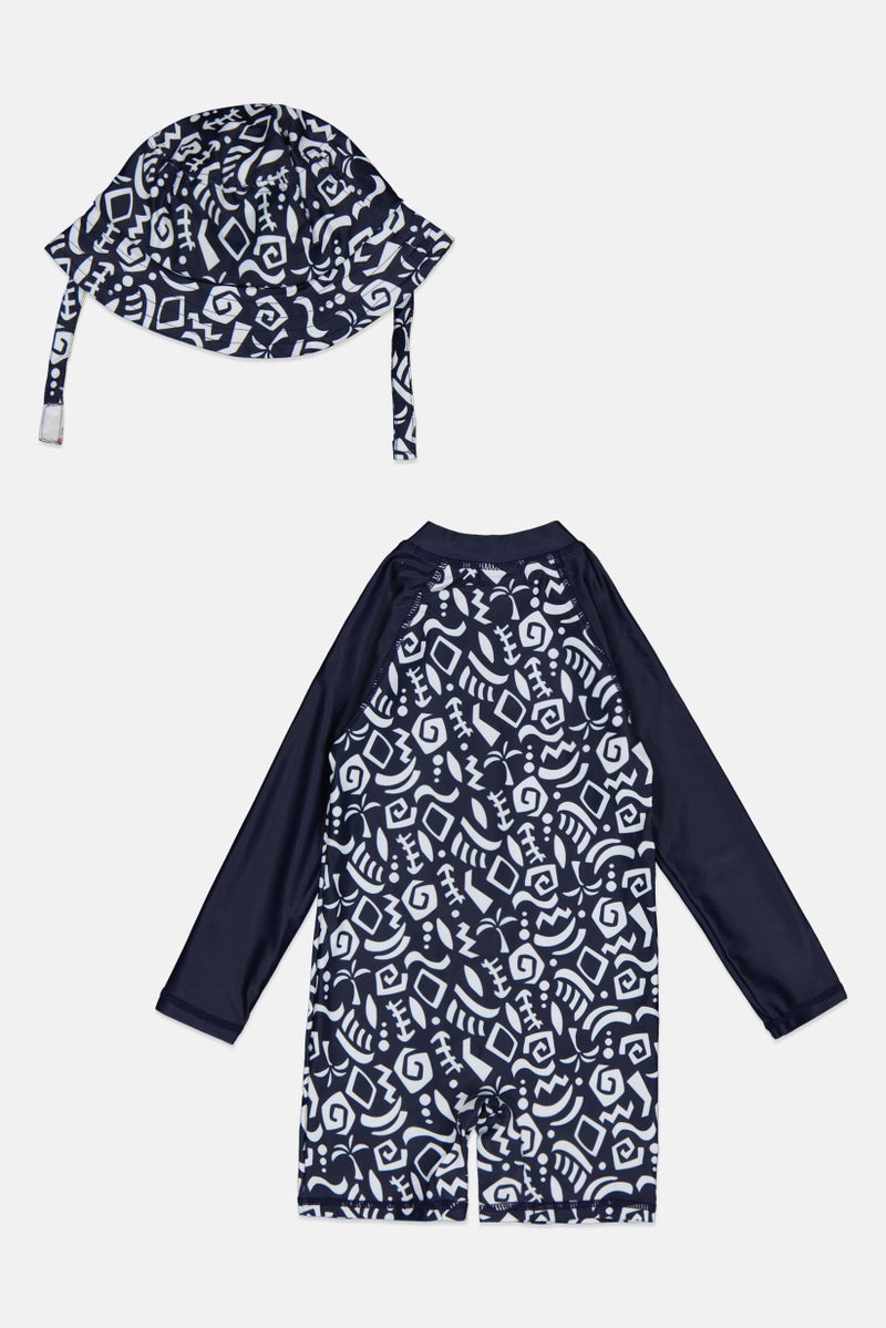 L&J Swim Club Kids Boy 2 Pieces Allover Print Rash Guard With Bucket Hat Set, Multicolor - Image 2