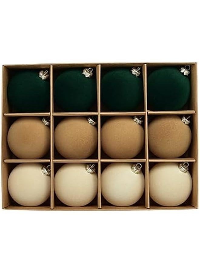 Velvet Balls Tree Decorations, 12 Bulk Flocked Tree Ball Ornaments, Hanging Ornaments Tree Decoration for Holiday Wedding