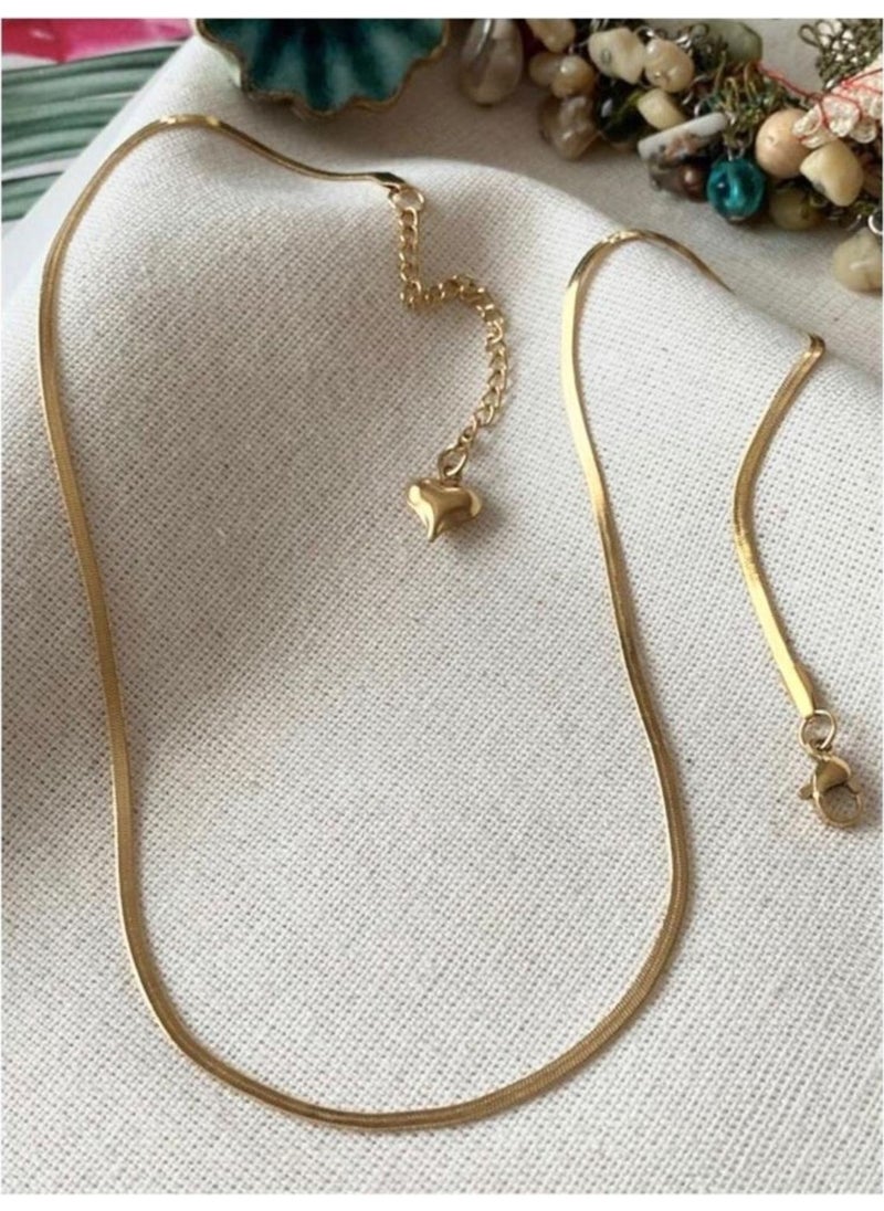 Minels Tasarım Minels Design Natural Stone Women's Gold Italian Chain Necklace, Steel Italian Chain Necklace, Thin Italian Flat Necklace No.  - Image 1