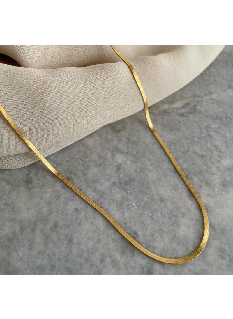 Minels Tasarım Minels Design Natural Stone Women's Gold Italian Chain Necklace, Steel Italian Chain Necklace, Thin Italian Flat Necklace No.  - Image 2