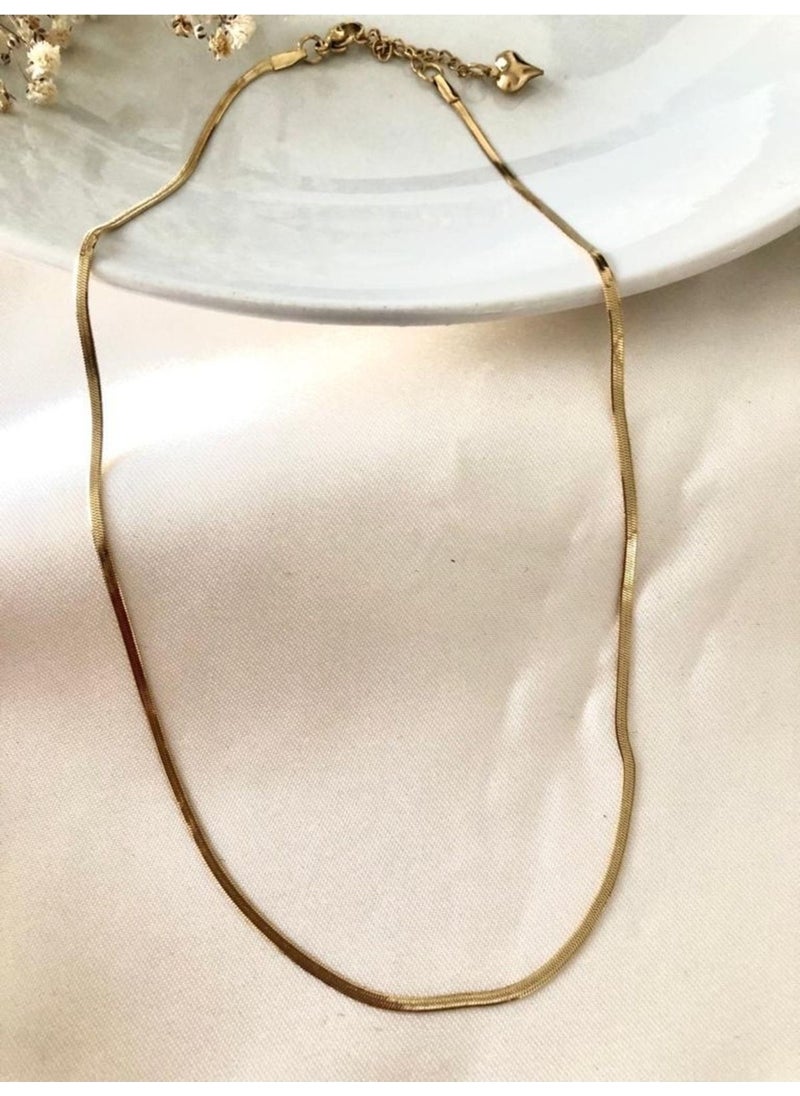 Minels Tasarım Minels Design Natural Stone Women's Gold Italian Chain Necklace, Steel Italian Chain Necklace, Thin Italian Flat Necklace No.  - Image 3