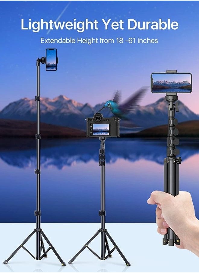 andobil - 62'' iPhone Tripod Stand with Remote, Tripod for Samsung Galaxy S23 Ultra, Extendable Cell Phone Stand Lightweight Tripod Fit for iPhone 14 Pro Max, Samsung S22 S21, Android/Camera/GoPro - Image 1