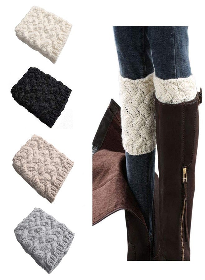 Kaariss Women Winter Warm Crochet Knitted Boot Cuff Sock Short Leg Warmers (4 Pairs-Style e) - Image 1