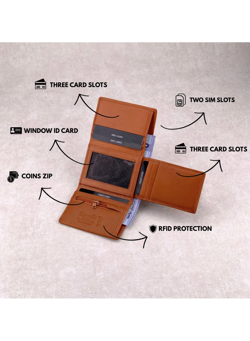 Classic Milano Tan (GTF-10-EM) Classic Milano Men’s Wallet – Slim Bifold Leather Wallet for Men with RFID Blocking, Multiple Card Slots & Middle Zip – Stylish Mens Purse Wallets Gift for Husband, Father for Men | Best Price UAE