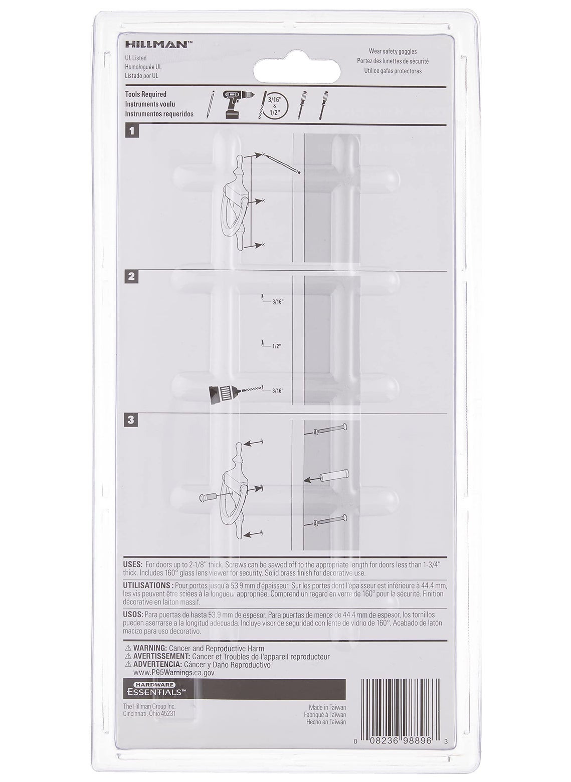 Hillman Hillman 852725 Satin Door Knocker, 7", Nickel with Viewer  - Image 2