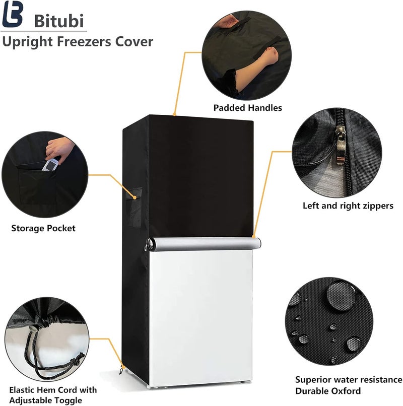 Bitubi Upright Freezers Cover,Outdoor Refrigerator Cover,– Waterproof, Dustproof, Sun-Proof, 24" W x 29" D x 61" H. Suitable for most 10.0 Cubic Compact Mini Freezer on market (Black) - Image 3