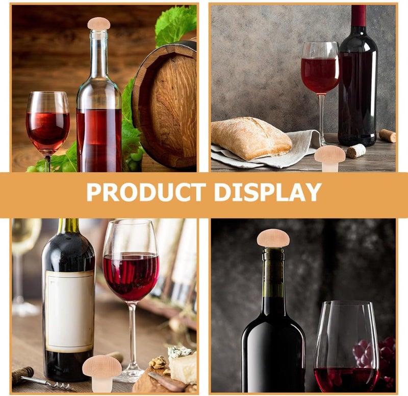 6pcs Wooden Mushroom Wine Bottle Stoppers Tapered Cork Plugs Wine Bottle Sealing Corks for Home Bar and Kitchen Accessories - Image 4